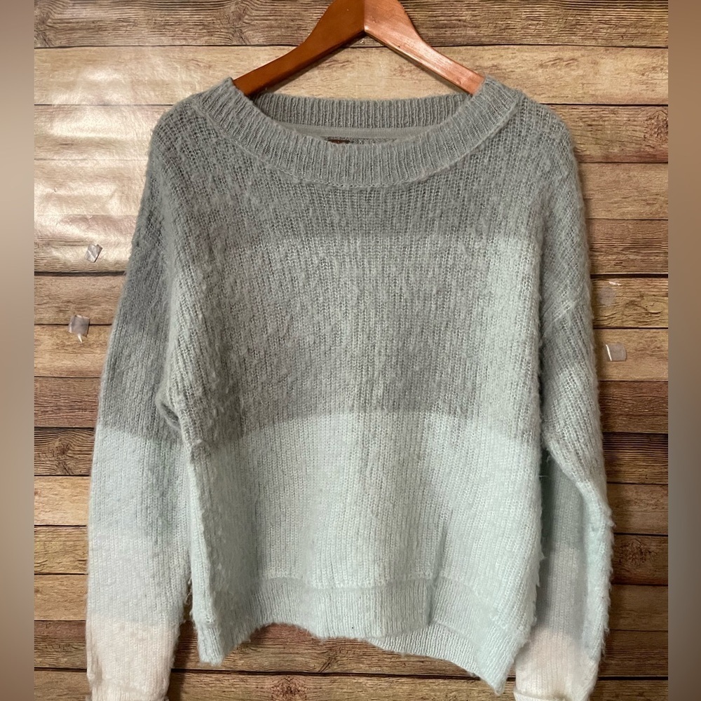 Free People Womens Autumn Sky Cloud Striped Pullover Sweater Wool Blend Large